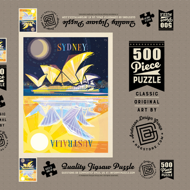 Darstellung des Puzzle Motivs Australia: Sydney Opera House (Mod Design), Vintage Poster 500 Puzzle Schachtel 3D Modell