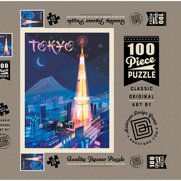Darstellung des Puzzle Motivs Japan: Tokyo (Mod Design), Vintage Poster 100 Puzzle Schachtel 3D Modell