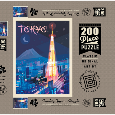 Darstellung des Puzzle Motivs Japan: Tokyo (Mod Design), Vintage Poster 200 Puzzle Schachtel 3D Modell