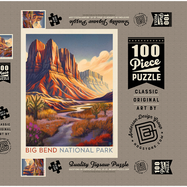 Darstellung des Puzzle Motivs Big Bend National Park: Wonderland, Vintage Poster 100 Puzzle Schachtel 3D Modell