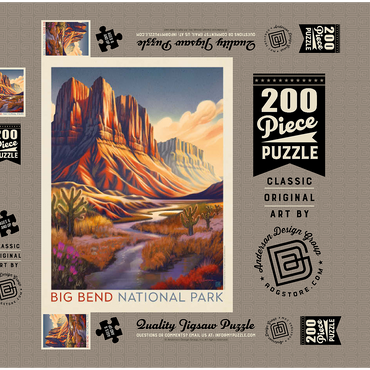 Darstellung des Puzzle Motivs Big Bend National Park: Wonderland, Vintage Poster 200 Puzzle Schachtel 3D Modell