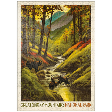 Darstellung des Puzzle Motivs puzzleplate Great Smoky Mountains National Park: Splashing Cubs, Vintage Poster 1000 Puzzle