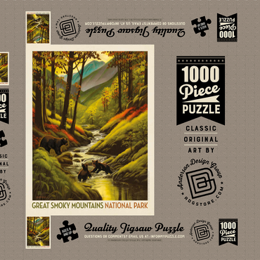 Darstellung des Puzzle Motivs Great Smoky Mountains National Park: Splashing Cubs, Vintage Poster 1000 Puzzle Schachtel 3D Modell