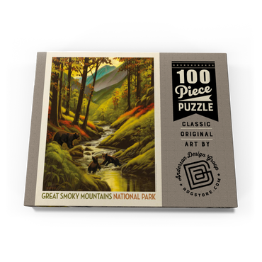 Darstellung des Puzzle Motivs Great Smoky Mountains National Park: Splashing Cubs, Vintage Poster 100 Puzzle Schachtel Ansicht3