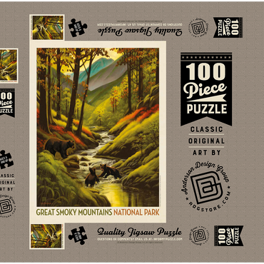 Darstellung des Puzzle Motivs Great Smoky Mountains National Park: Splashing Cubs, Vintage Poster 100 Puzzle Schachtel 3D Modell