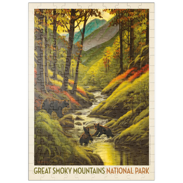 Darstellung des Puzzle Motivs puzzleplate Great Smoky Mountains National Park: Splashing Cubs, Vintage Poster 200 Puzzle