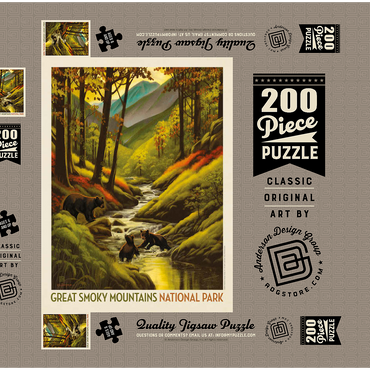 Darstellung des Puzzle Motivs Great Smoky Mountains National Park: Splashing Cubs, Vintage Poster 200 Puzzle Schachtel 3D Modell