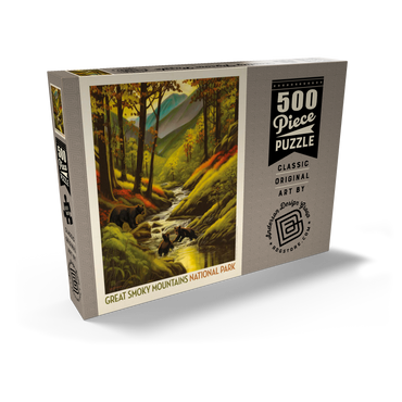 Darstellung des Puzzle Motivs Great Smoky Mountains National Park: Splashing Cubs, Vintage Poster 500 Puzzle Schachtel Ansicht2