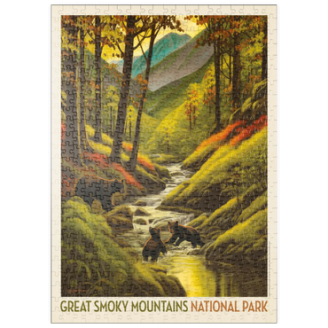 Darstellung des Puzzle Motivs puzzleplate Great Smoky Mountains National Park: Splashing Cubs, Vintage Poster 500 Puzzle