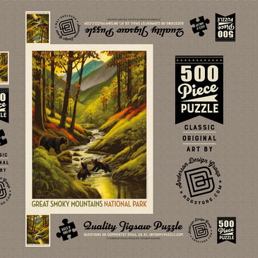 Darstellung des Puzzle Motivs Great Smoky Mountains National Park: Splashing Cubs, Vintage Poster 500 Puzzle Schachtel 3D Modell