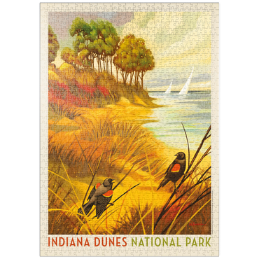 Darstellung des Puzzle Motivs puzzleplate Indiana Dunes National Park: Red-winged Blackbirds, Vintage Poster 1000 Puzzle