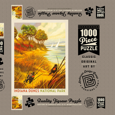 Darstellung des Puzzle Motivs Indiana Dunes National Park: Red-winged Blackbirds, Vintage Poster 1000 Puzzle Schachtel 3D Modell