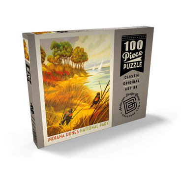 Darstellung des Puzzle Motivs Indiana Dunes National Park: Red-winged Blackbirds, Vintage Poster 100 Puzzle Schachtel Ansicht2