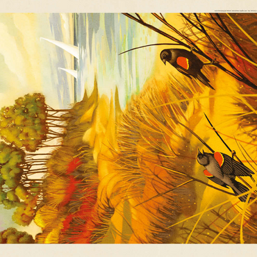 Darstellung des Puzzle Motivs Indiana Dunes National Park: Red-winged Blackbirds, Vintage Poster 100 Puzzle 3D Modell