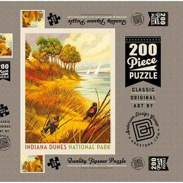 Darstellung des Puzzle Motivs Indiana Dunes National Park: Red-winged Blackbirds, Vintage Poster 200 Puzzle Schachtel 3D Modell