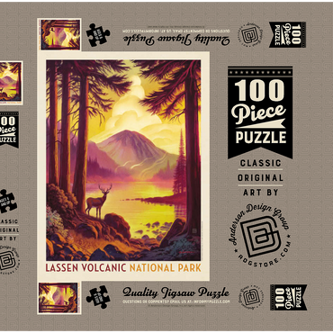 Darstellung des Puzzle Motivs Lassen Volcanic National Park: Morning Mist, Vintage Poster 100 Puzzle Schachtel 3D Modell