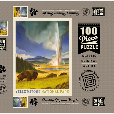 Darstellung des Puzzle Motivs Yellowstone National Park: Wonderland, Vintage Poster 100 Puzzle Schachtel 3D Modell