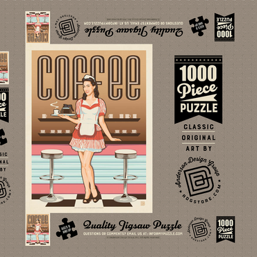 Darstellung des Puzzle Motivs Coffee: Classic American Diner, Vintage Poster 1000 Puzzle Schachtel 3D Modell