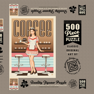 Darstellung des Puzzle Motivs Coffee: Classic American Diner, Vintage Poster 500 Puzzle Schachtel 3D Modell