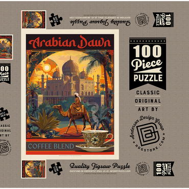Darstellung des Puzzle Motivs Arabian Dawn Coffee Blend, Vintage Poster 100 Puzzle Schachtel 3D Modell
