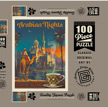 Darstellung des Puzzle Motivs Arabian Nights Coffee Blend, Vintage Poster 100 Puzzle Schachtel 3D Modell