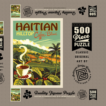 Darstellung des Puzzle Motivs Haitian Hilltop Coffee, Vintage Poster 500 Puzzle Schachtel 3D Modell