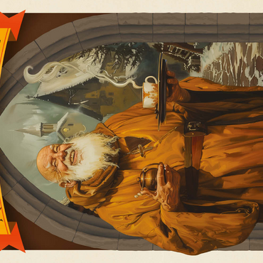 Darstellung des Puzzle Motivs Merry Monk Coffee, Vintage Poster 500 Puzzle 3D Modell