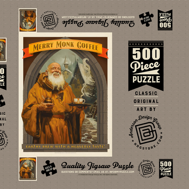 Darstellung des Puzzle Motivs Merry Monk Coffee, Vintage Poster 500 Puzzle Schachtel 3D Modell