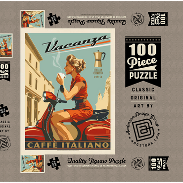 Darstellung des Puzzle Motivs Vacanza Italiana Coffee, Vintage Poster 100 Puzzle Schachtel 3D Modell