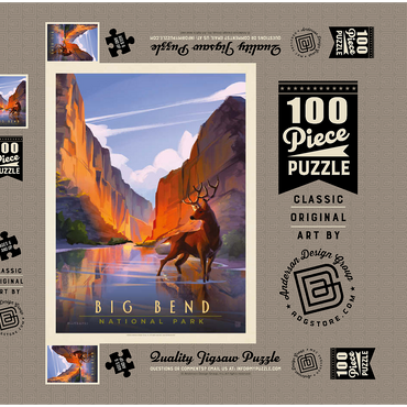 Darstellung des Puzzle Motivs Big Bend National Park: Made In The Shade, Vintage Poster 100 Puzzle Schachtel 3D Modell