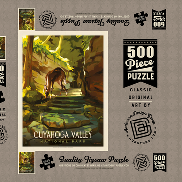 Darstellung des Puzzle Motivs Cuyahoga Valley National Park: Daybreak Deer, Vintage Poster 500 Puzzle Schachtel 3D Modell
