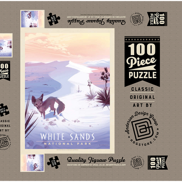Darstellung des Puzzle Motivs White Sands National Park: Kit Fox, Vintage Poster 100 Puzzle Schachtel 3D Modell