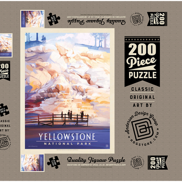 Darstellung des Puzzle Motivs Yellowstone National Park: Mammoth Hot Springs Terraces, Vintage Poster 200 Puzzle Schachtel 3D Modell
