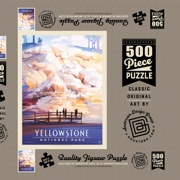 Darstellung des Puzzle Motivs Yellowstone National Park: Mammoth Hot Springs Terraces, Vintage Poster 500 Puzzle Schachtel 3D Modell