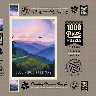 Darstellung des Puzzle Motivs Blue Ridge Parkway: Bird's Eye View, Vintage Poster 1000 Puzzle Schachtel 3D Modell