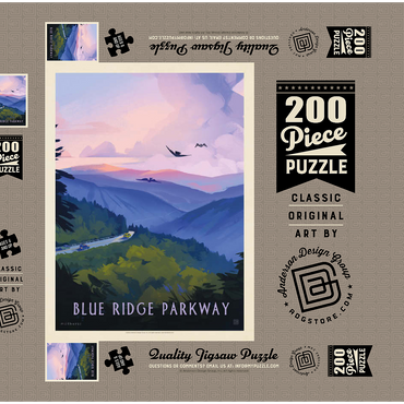 Darstellung des Puzzle Motivs Blue Ridge Parkway: Bird's Eye View, Vintage Poster 200 Puzzle Schachtel 3D Modell