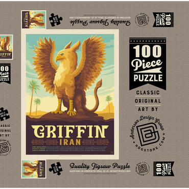 Darstellung des Puzzle Motivs Mythical Creatures: Griffin (Iran), Vintage Poster 100 Puzzle Schachtel 3D Modell