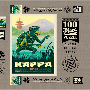Darstellung des Puzzle Motivs Mythical Creatures: Kappa (Japan), Vintage Poster 100 Puzzle Schachtel 3D Modell