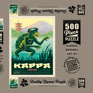 Darstellung des Puzzle Motivs Mythical Creatures: Kappa (Japan), Vintage Poster 500 Puzzle Schachtel 3D Modell