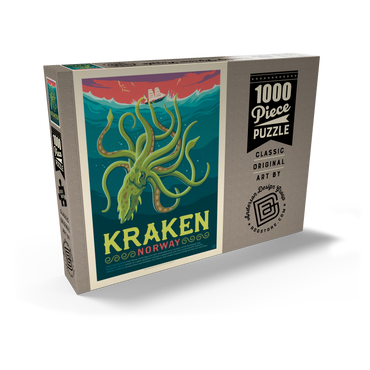 Darstellung des Puzzle Motivs Mythical Creatures: Kraken (Norway), Vintage Poster 1000 Puzzle Schachtel Ansicht2