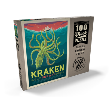 Darstellung des Puzzle Motivs Mythical Creatures: Kraken (Norway), Vintage Poster 100 Puzzle Schachtel Ansicht2