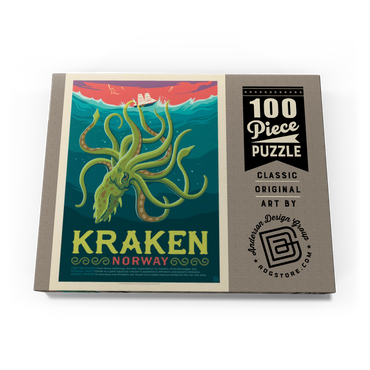Darstellung des Puzzle Motivs Mythical Creatures: Kraken (Norway), Vintage Poster 100 Puzzle Schachtel Ansicht3