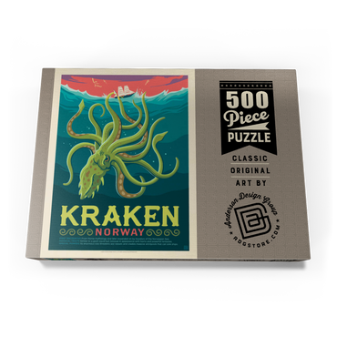 Darstellung des Puzzle Motivs Mythical Creatures: Kraken (Norway), Vintage Poster 500 Puzzle Schachtel Ansicht3