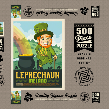 Darstellung des Puzzle Motivs Mythical Creatures: Leprechaun (Ireland), Vintage Poster 500 Puzzle Schachtel 3D Modell
