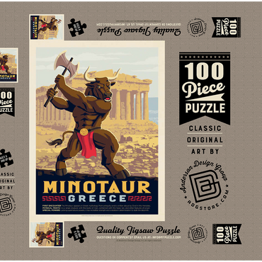 Darstellung des Puzzle Motivs Mythical Creatures: Minotaur (Greece), Vintage Poster 100 Puzzle Schachtel 3D Modell