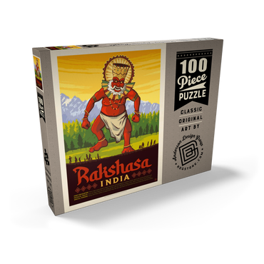 Darstellung des Puzzle Motivs Mythical Creatures: Rakshasa (India), Vintage Poster 100 Puzzle Schachtel Ansicht2