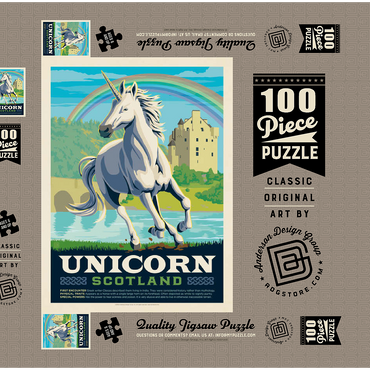 Darstellung des Puzzle Motivs Mythical Creatures: Unicorn (Scotland), Vintage Poster 100 Puzzle Schachtel 3D Modell