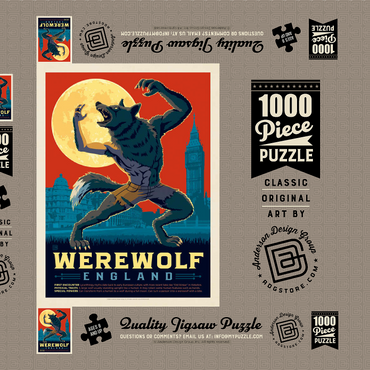 Darstellung des Puzzle Motivs Mythical Creatures: Werewolf (England), Vintage Poster 1000 Puzzle Schachtel 3D Modell