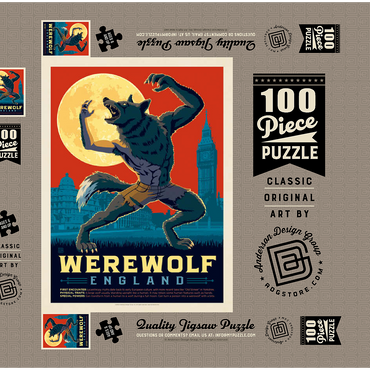 Darstellung des Puzzle Motivs Mythical Creatures: Werewolf (England), Vintage Poster 100 Puzzle Schachtel 3D Modell
