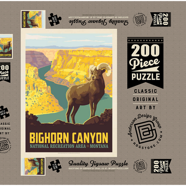 Darstellung des Puzzle Motivs Bighorn Canyon National Recreation Area, Montana, Vintage Poster 200 Puzzle Schachtel 3D Modell